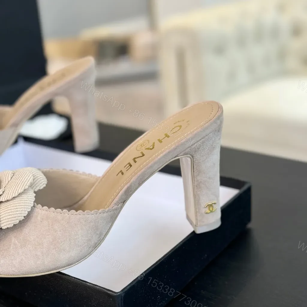 View 6 of Beige Camellia-Detail Sandals: Textured Luxury Slides