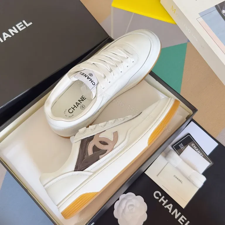 View 7 of White Leather Luxury Sneakers: Chanel-Inspired, All-Day Comfort