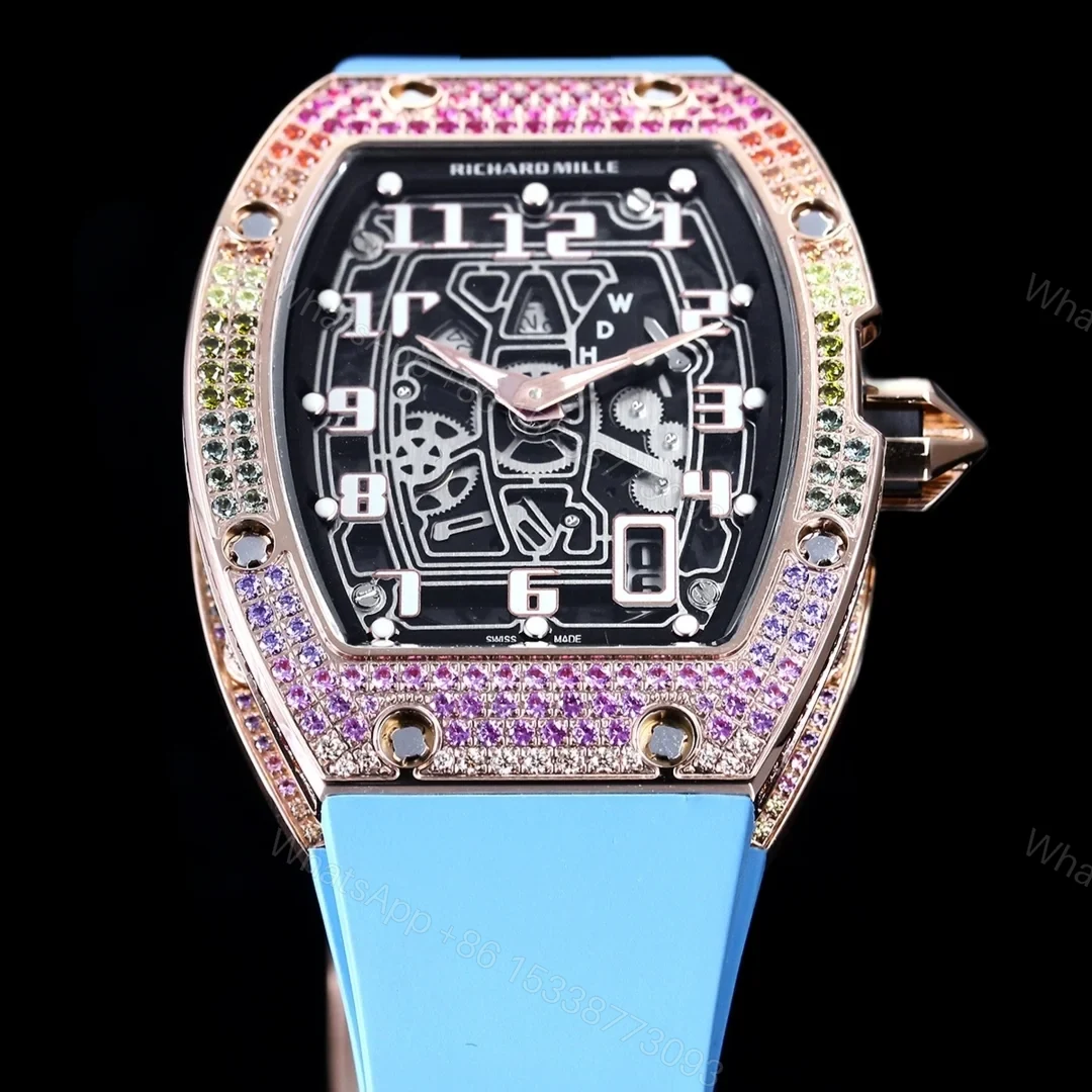 View 3 of Richard Mille RM67-01 Automatic Ultra Thin Skeleton Watch 38/48MM Barrel Case Blue Strap Digital Hour Markers Premium Edition RM67-01-AU-BLU-SK48