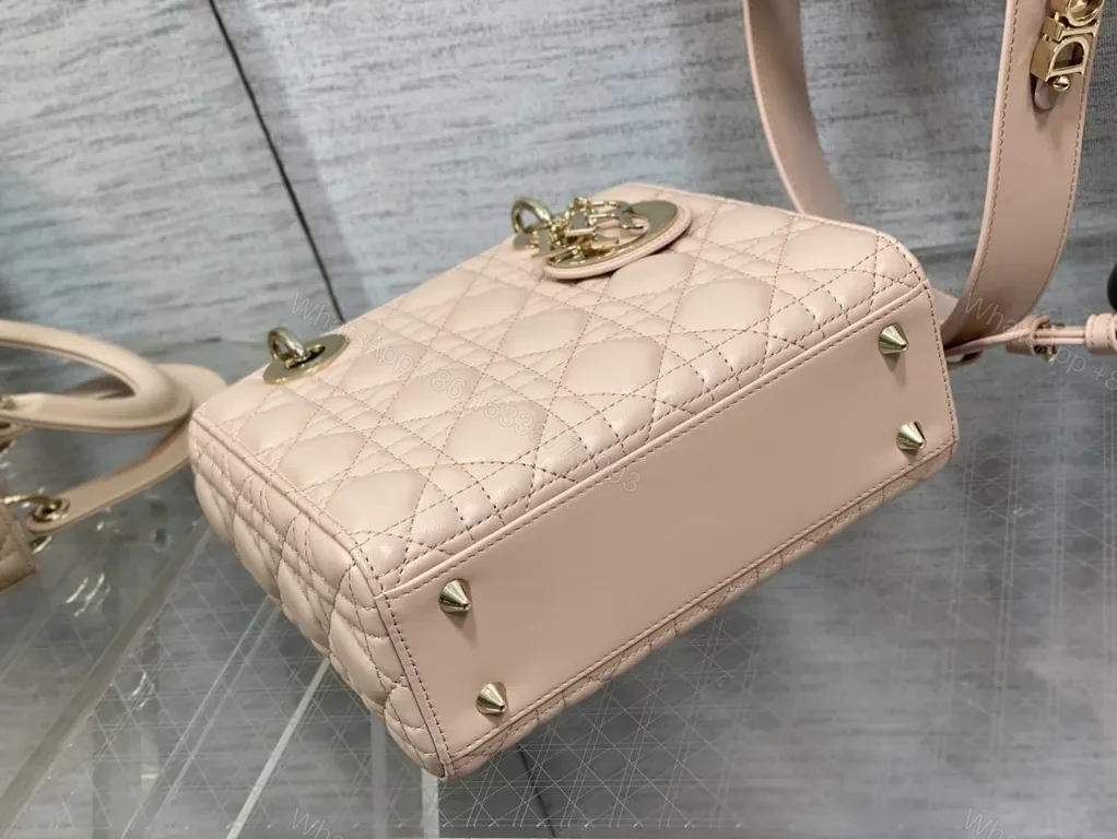 View 2 of Chic Blush Quilted Mini Bag with Gold Charms - Dior-Inspired