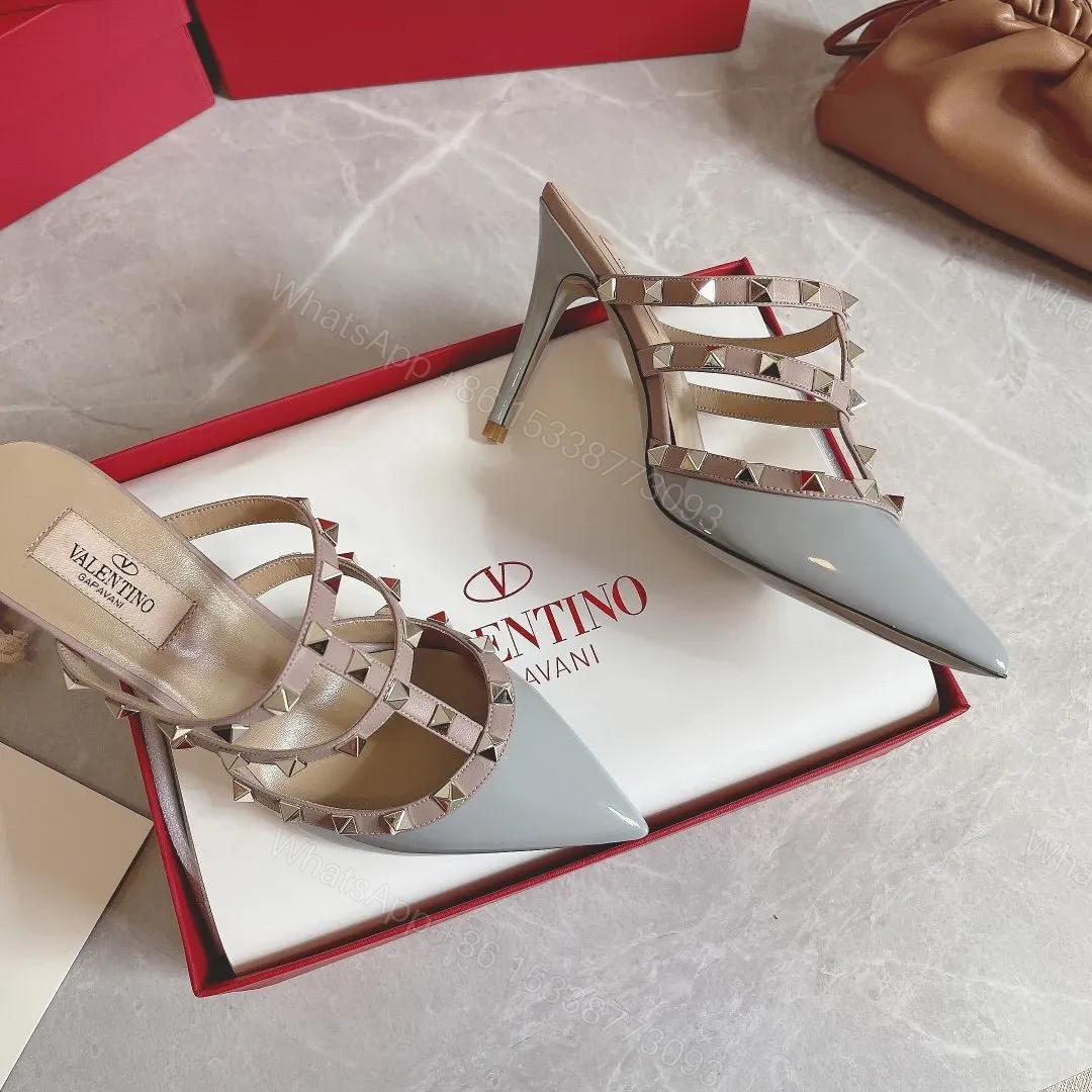 View 3 of Valentino Women Light Blue Patent Leather Studded Mules