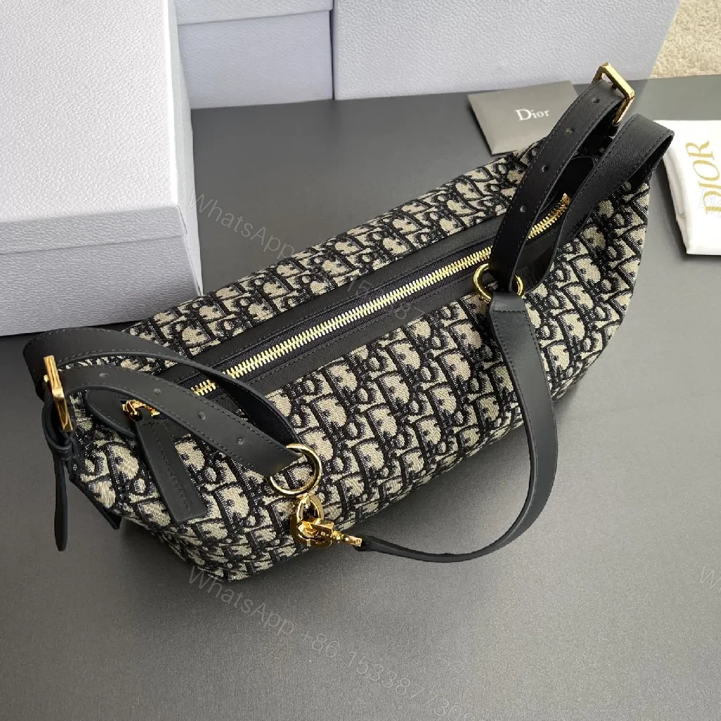 View 8 of Monogram Jacquard Shoulder Bag: Luxe Structured Style