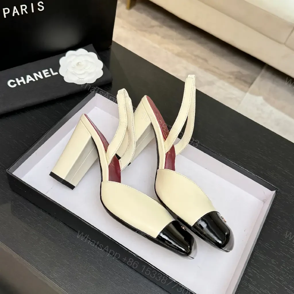 View 3 of Cream & Black Two-Tone Heeled Slingbacks: Luxe Comfort Shoes