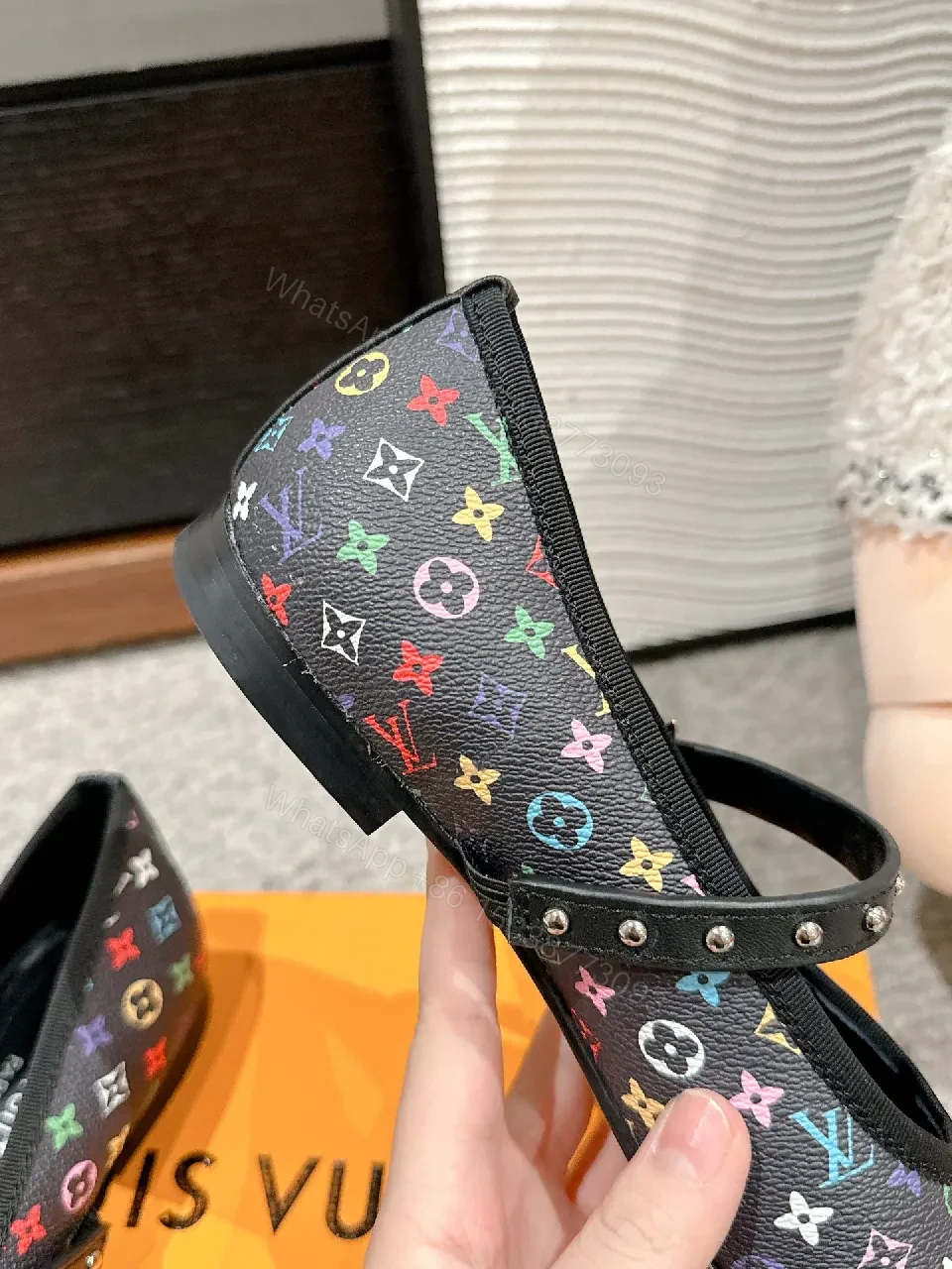 View 2 of Vibrant Rainbow Monogram Mary Janes with Studded Strap