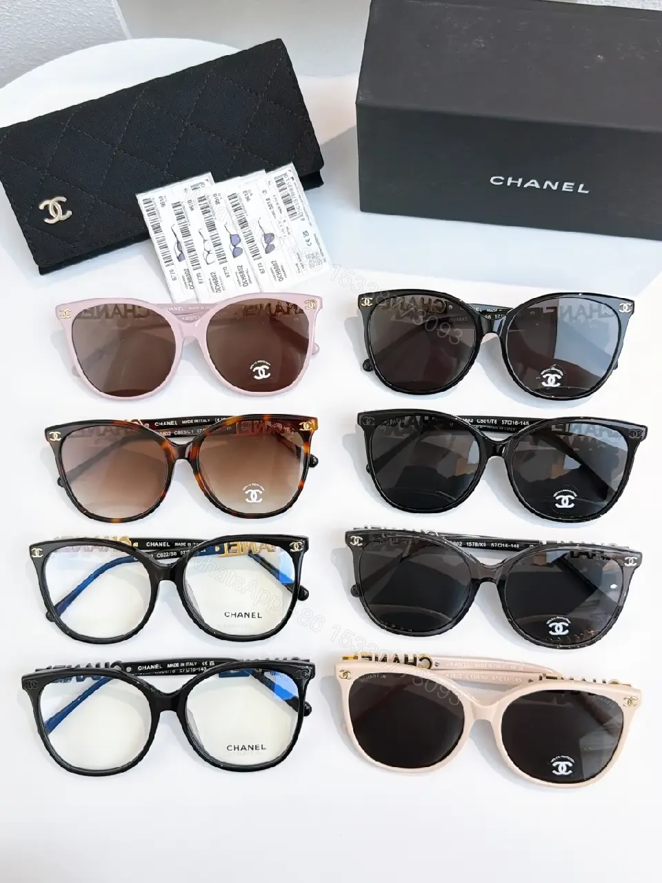 View 4 of Black Thick-Rim Glasses, Square Full-R Rim, Sculpted Bridge, Ribbed Arms, Chanel Detailing