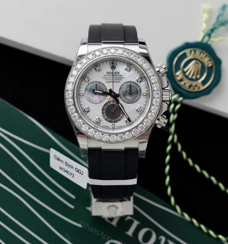 Daytona 40mm Super Clone Mother of Pearl Number Pile Dial & Moissanite Diamond Bezel — view 1