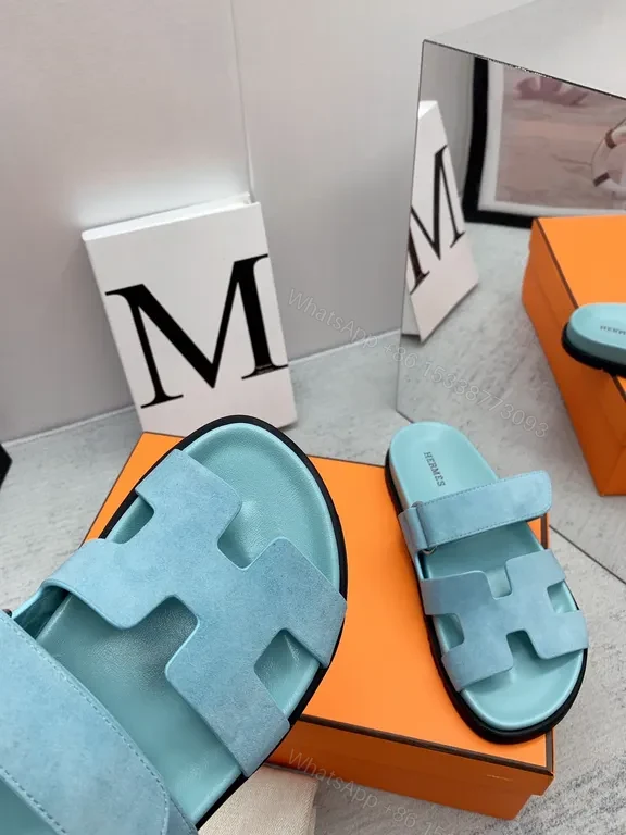 View 8 of Powder-Blue Suede Sandals + H-Cut Straps + Luxury Comfort Sandals