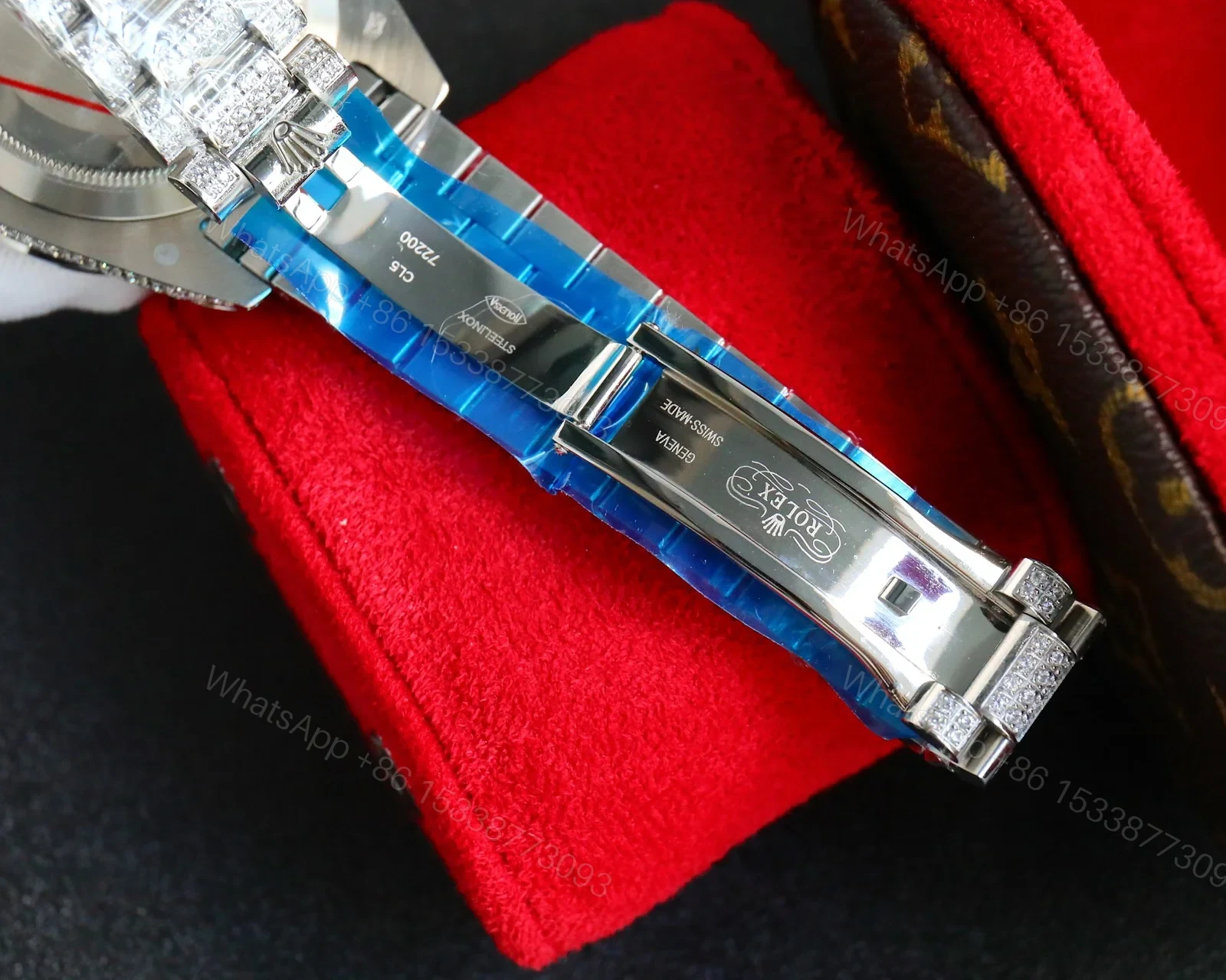 View 8 of Rolex Day-Date Red Diamond Replica 42MM Premium Iced Full Steel Bracelet Edition RG-ROLEX-DD-RED-DIA-ICED-STL-42