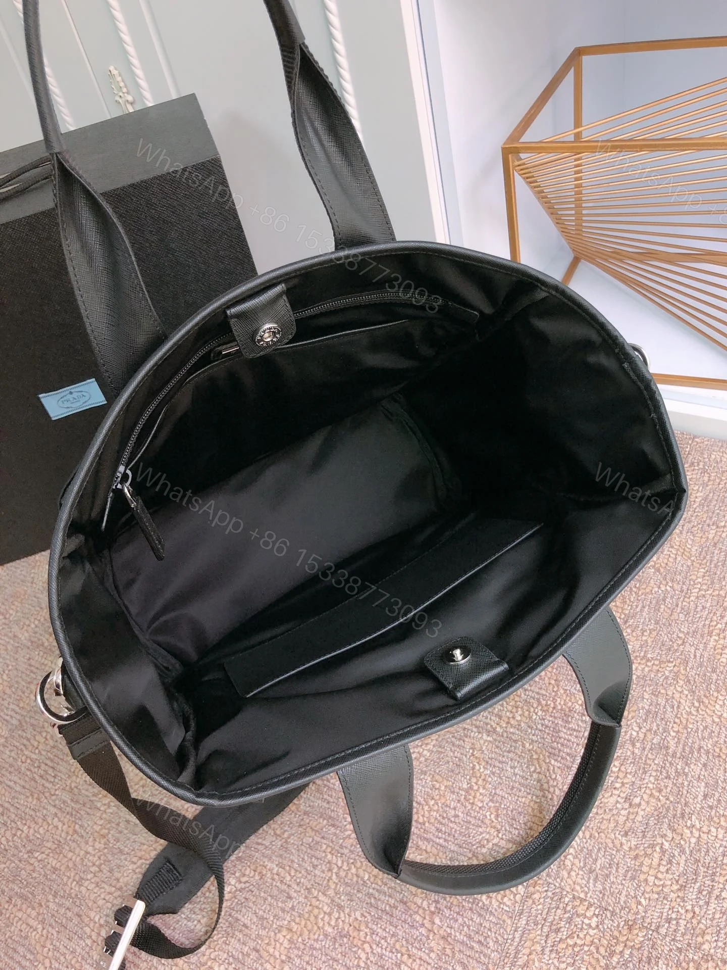 View 6 of TOTE BAG 38 IN BLACK RE-NYLON AND SAFFIANO LEATHER TRIM