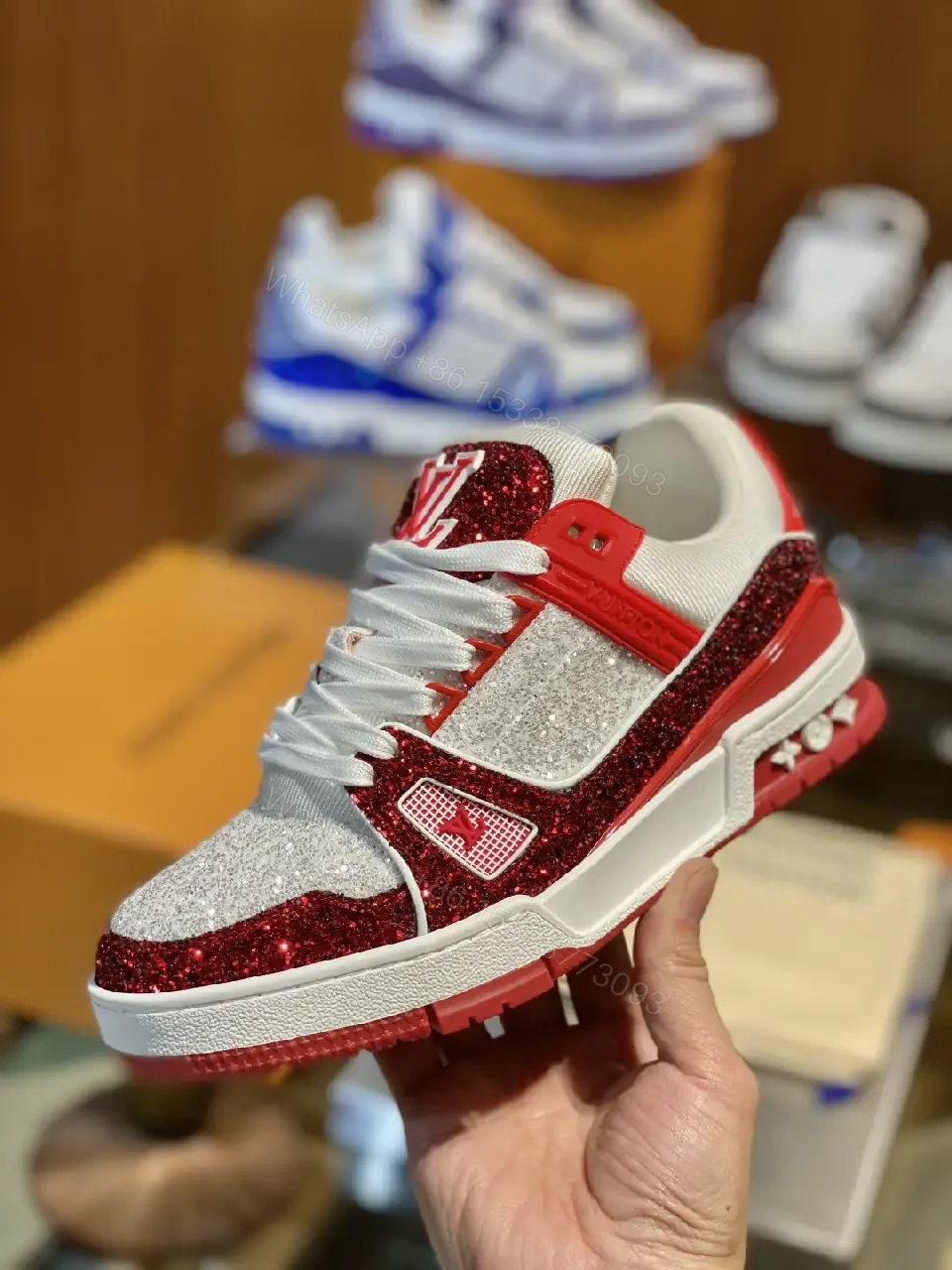 View 10 of Glitter-Accent Leather-Top High-Top Sneakers
