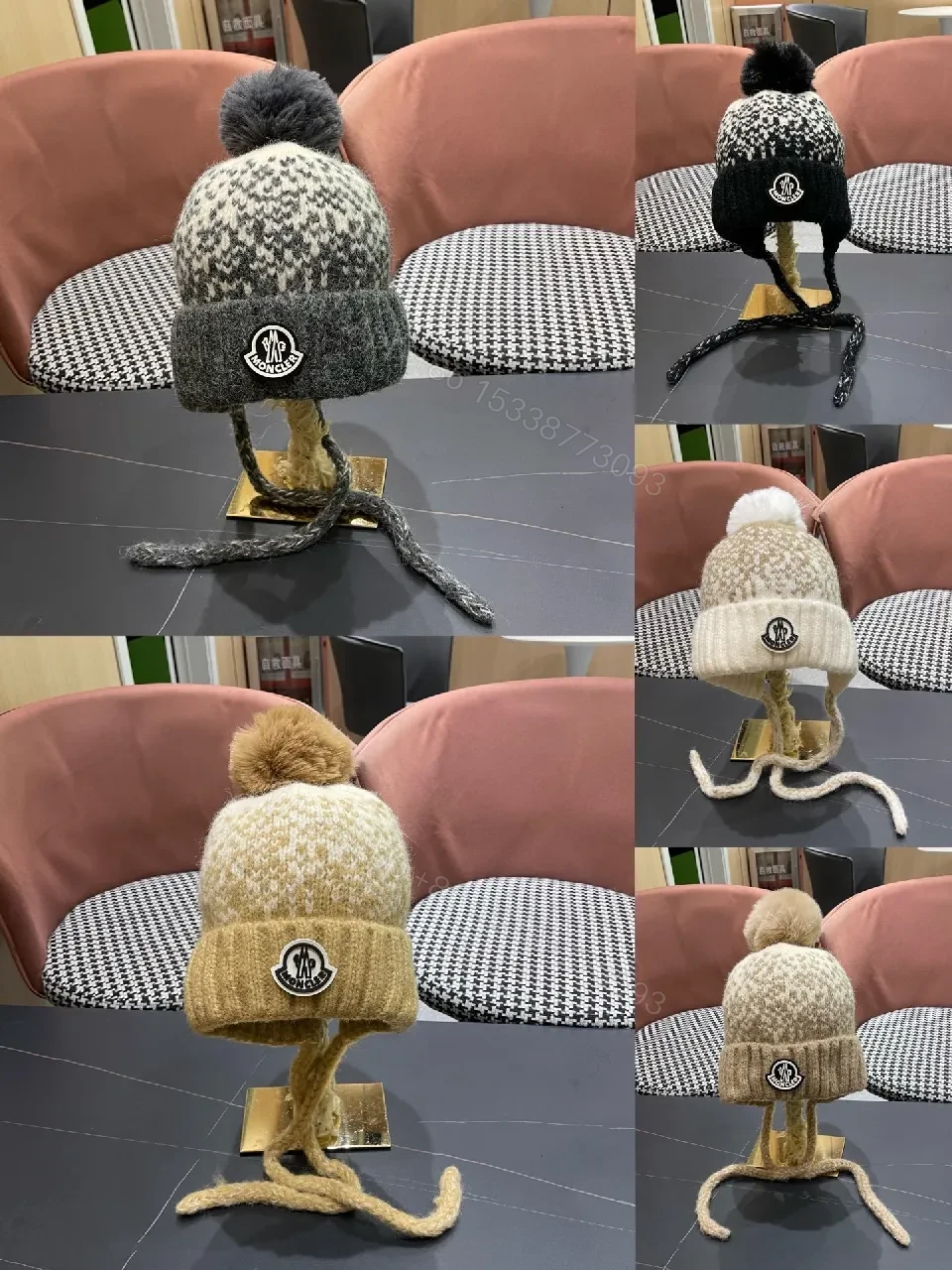 View 3 of Cozy Knit Beanie with Marled Texture & Pom-Pom Detail