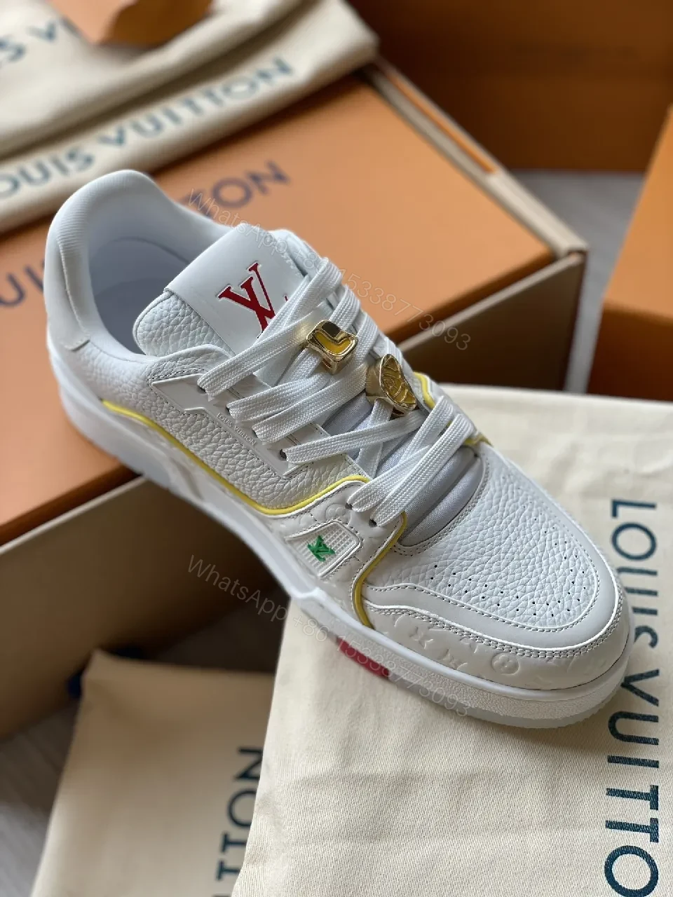 View 6 of White Textured Leather Sneakers Luxury Accents - Modern City Style