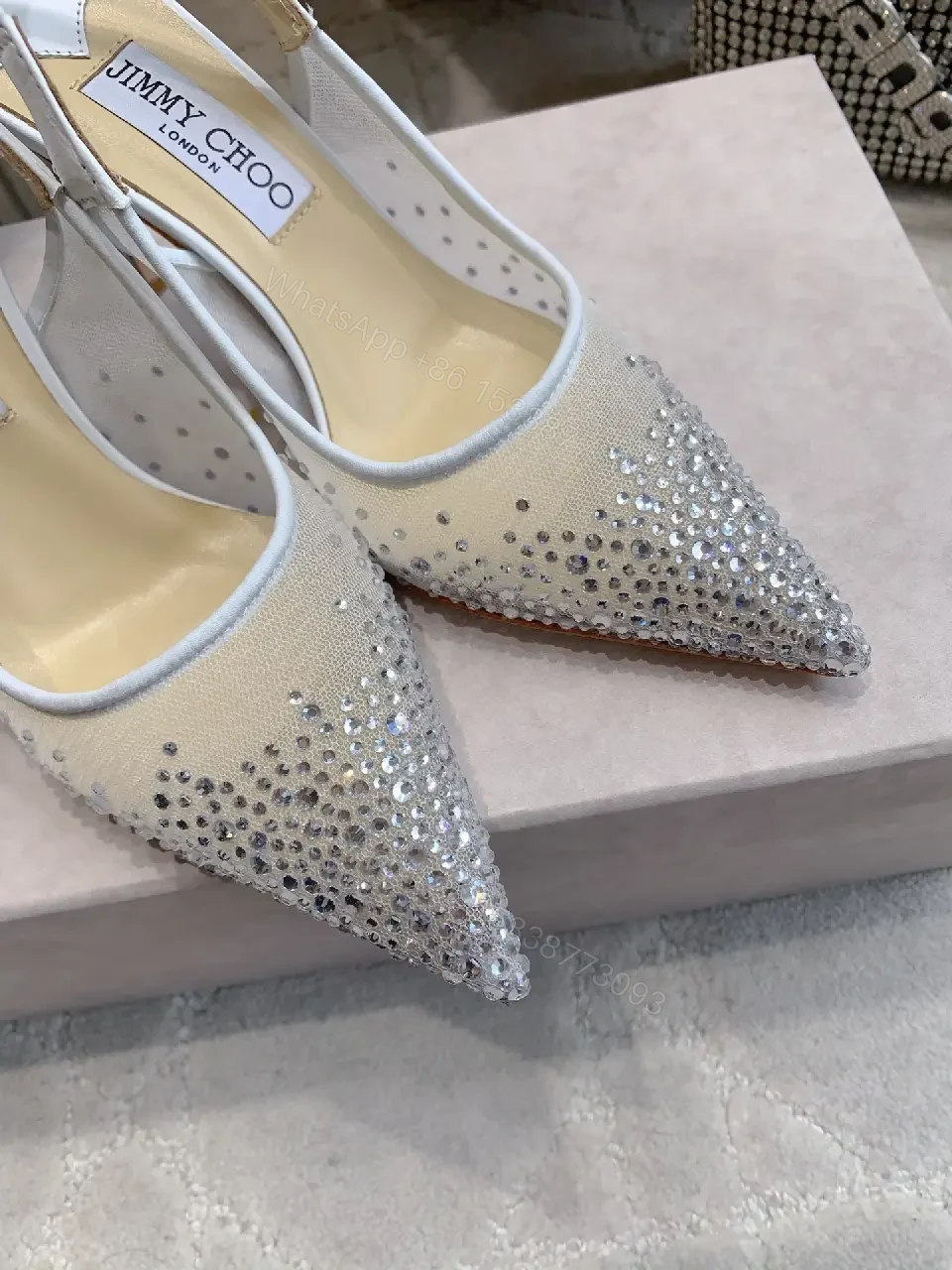 View 6 of Crystal-Embellished Pointed-Toe Slingbacks - Elegant Glam Heels