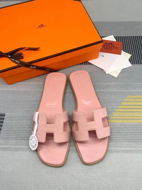 Soft Pink Hermes Oran Slides: All-Day Comfort Sandals — view 1