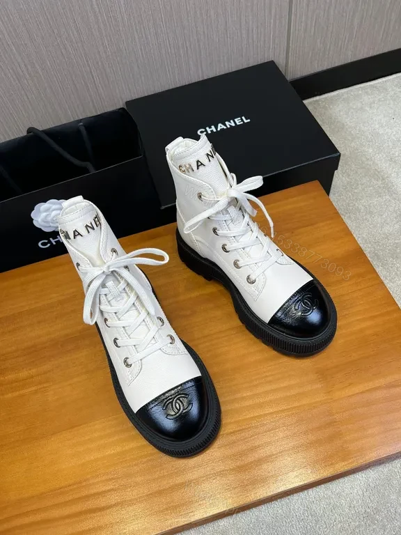 View 4 of Chanel-Inspired Two-Tone Combat Boots: Luxe, Durable, Bold