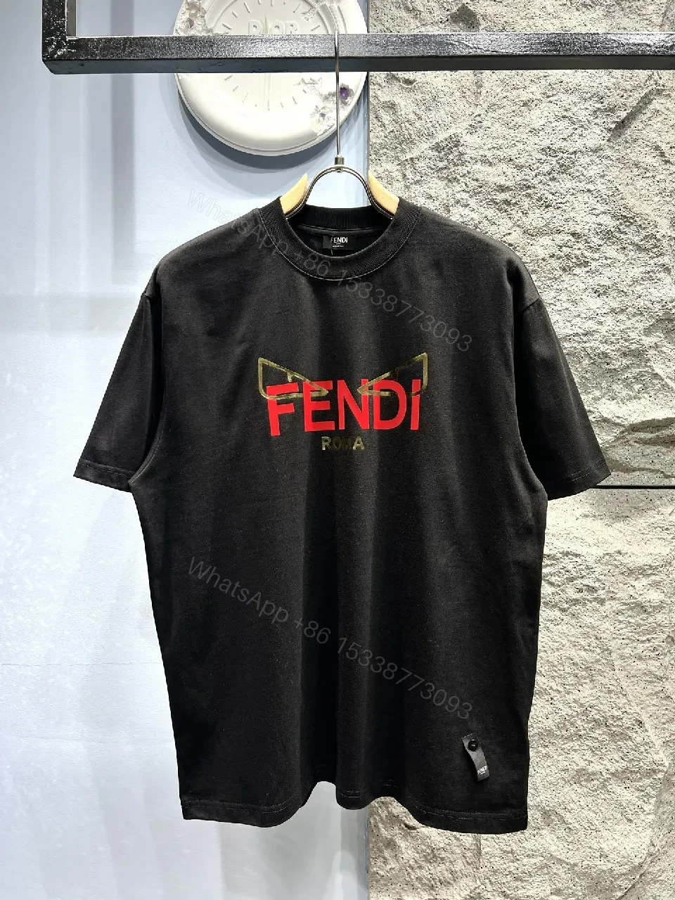 Bold Black Tee with Red Fendi Logo Film-Glow — view 1