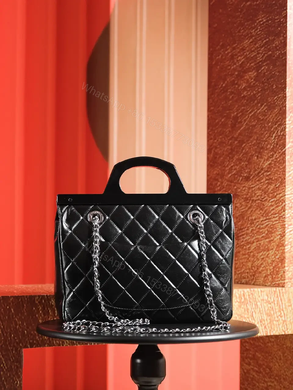 View 7 of Black Quilted Leather Handbag - Classic Chic, Compact Luxury