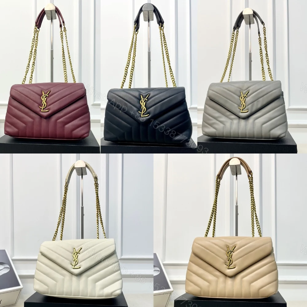View 7 of Saint Laurent Loulou Medium Chain Bag In Matelassé Y Burgundy Gold 26Cm