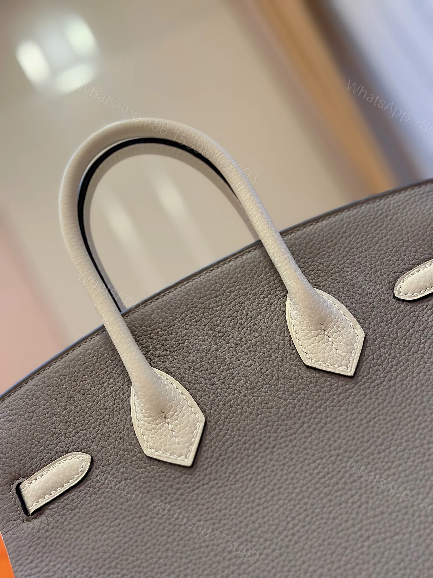 View 3 of Hermes Birkin 25 Gray/Beige Customize Palladium Hardware