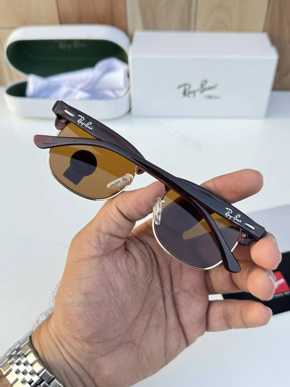 View 4 of First Copy RayBan 3016 Brown Gold Premium Sunglasses Luxury Fashion Eyewear