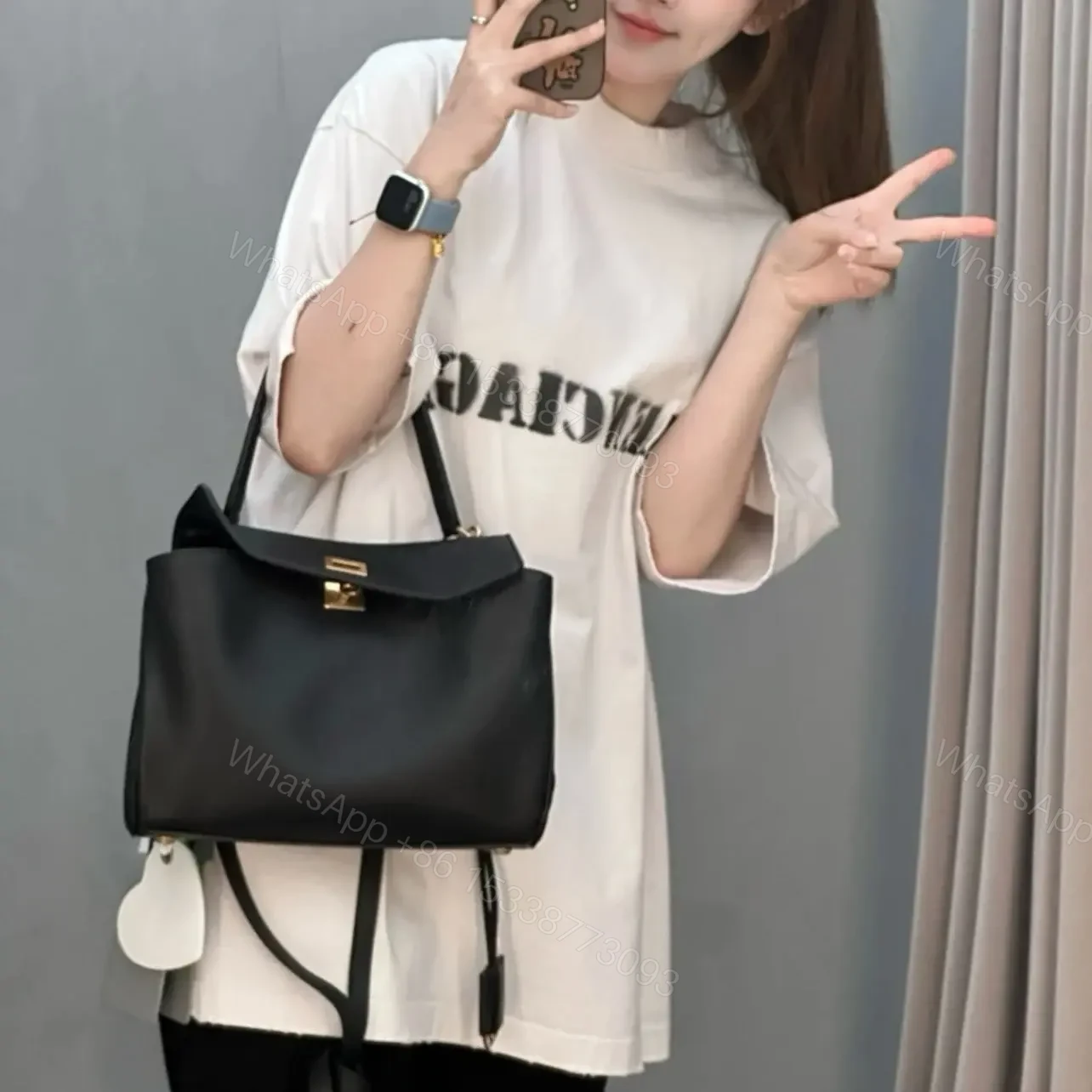 View 14 of 高仿Balenciaga*Rodeo系列V31000小牛皮手袋黑金小號免檢版