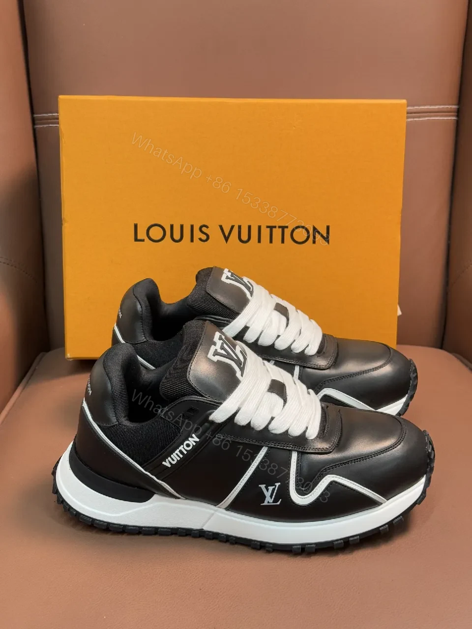 View 3 of Bold Contrast Leather Sneakers - High-Top Luxury Comfort
