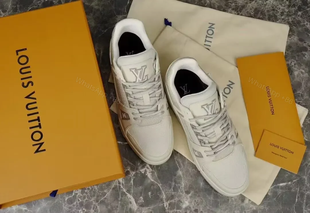 View 6 of White Leather-Trim Hiker Sneakers with Subtle Monogram Accents