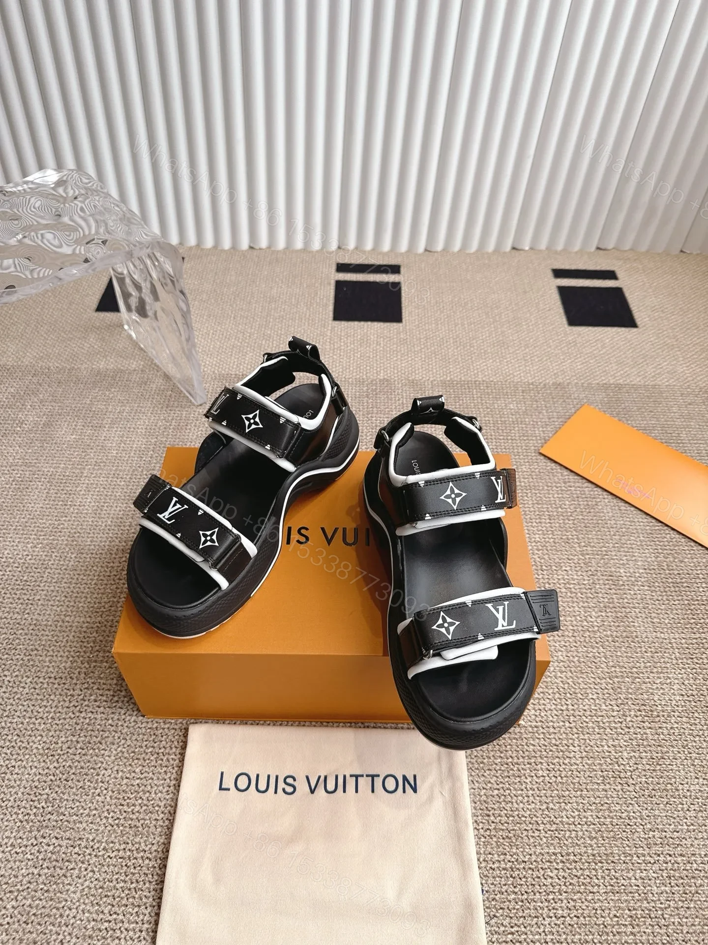 View 3 of LV Women Black Synthetic Monogram Strap Sandals