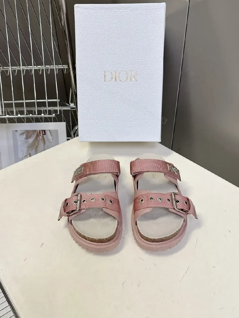 View 3 of Pink Leather Slingback Sandals with Buckle – Dior Style Sandals
