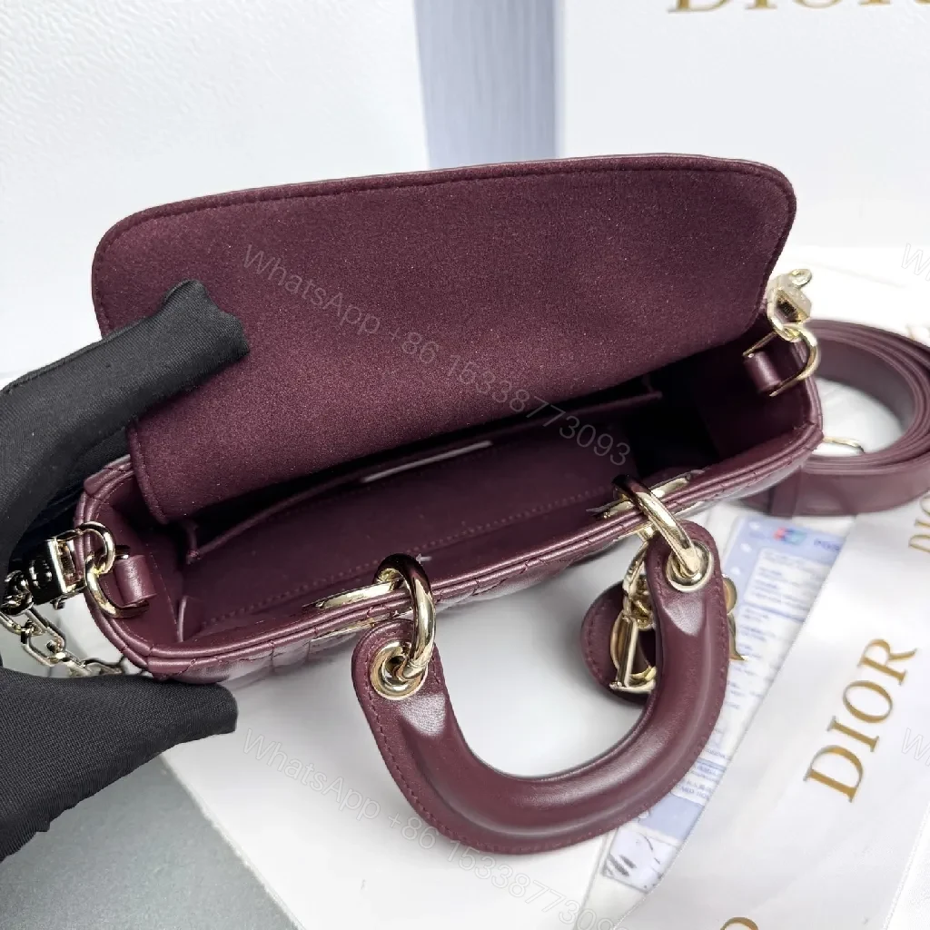 View 3 of Quilted Burgundy Calfskin Top-Handle Bag with Gold Accents