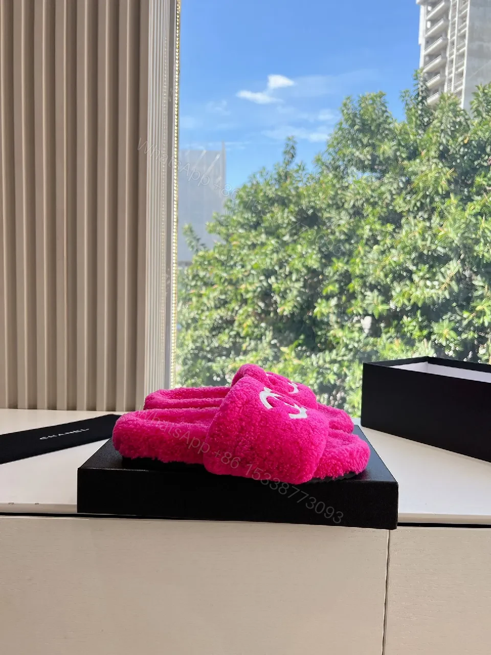 View 8 of Vibrant Plush Slides - Hot Pink, Plush, Open-Back Comfort