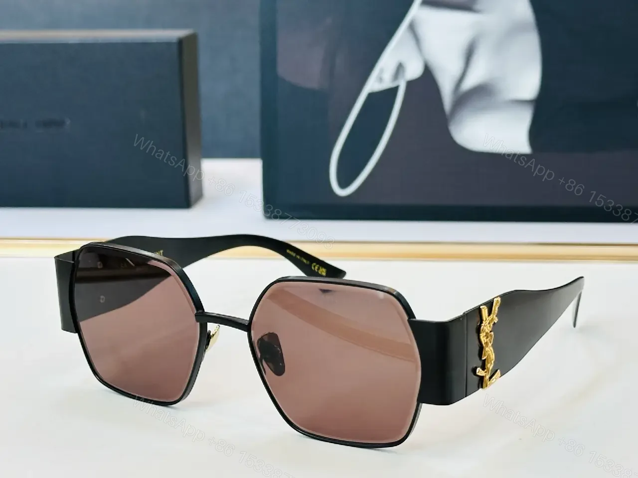 View 10 of Gold-Tone Metal Sunglasses: Bold Luxe Square Frames