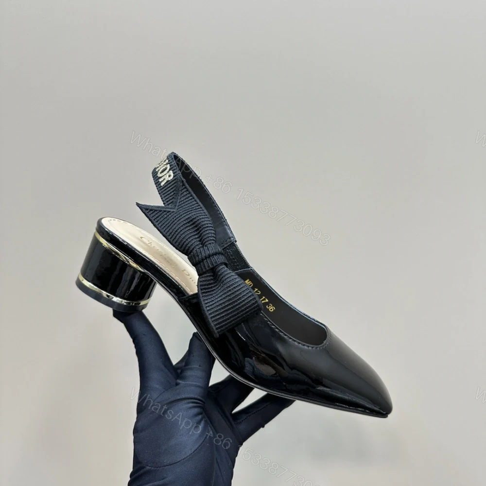 View 7 of 高仿Dior*Miss系列KAC260蝴蝶結粗跟高踭鞋4CM黑色漆皮免檢版