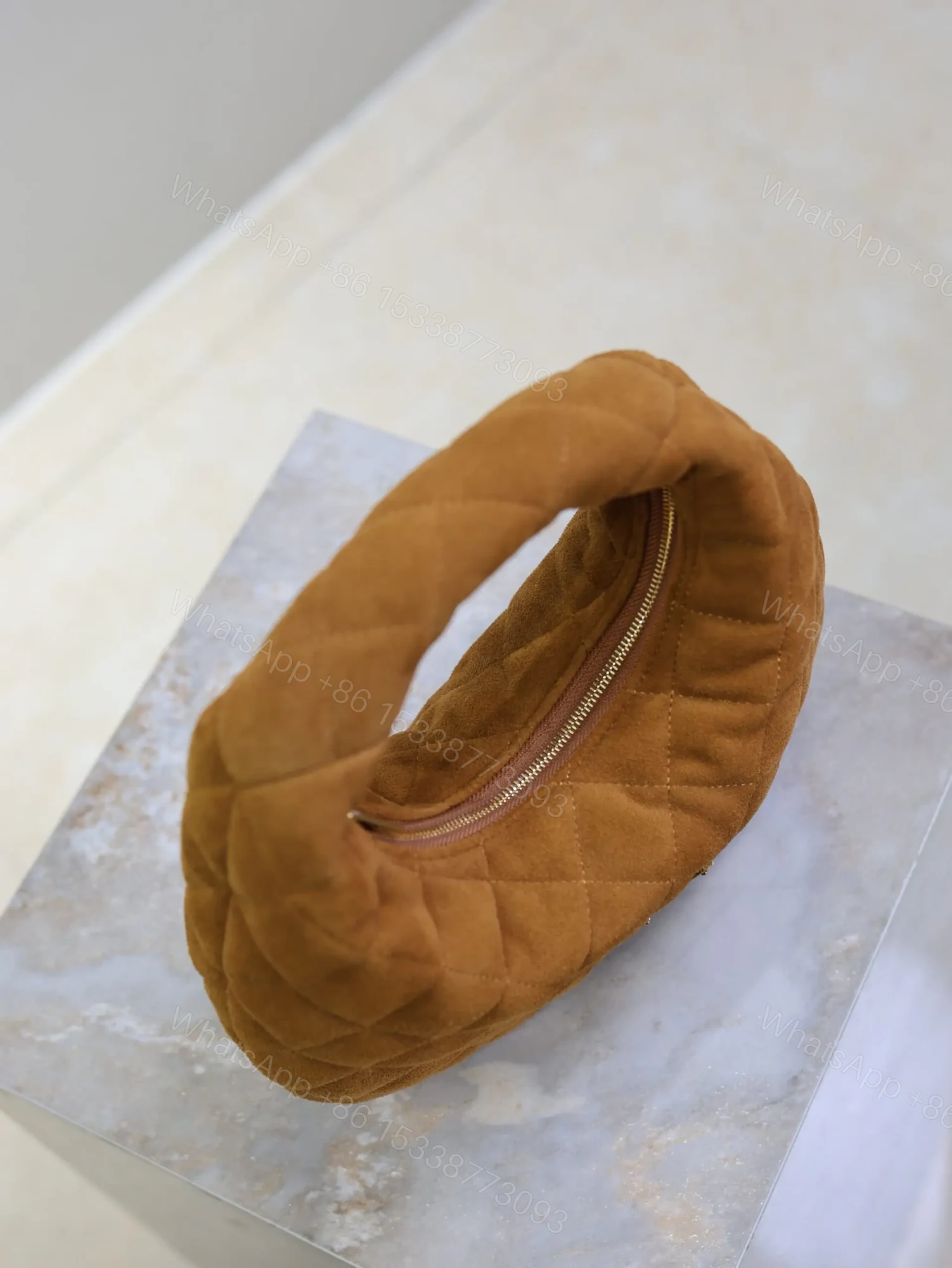 View 4 of YSL ICARINO MINI 17 IN CARAMEL QUILTED SUEDE GOLD HARDWARE