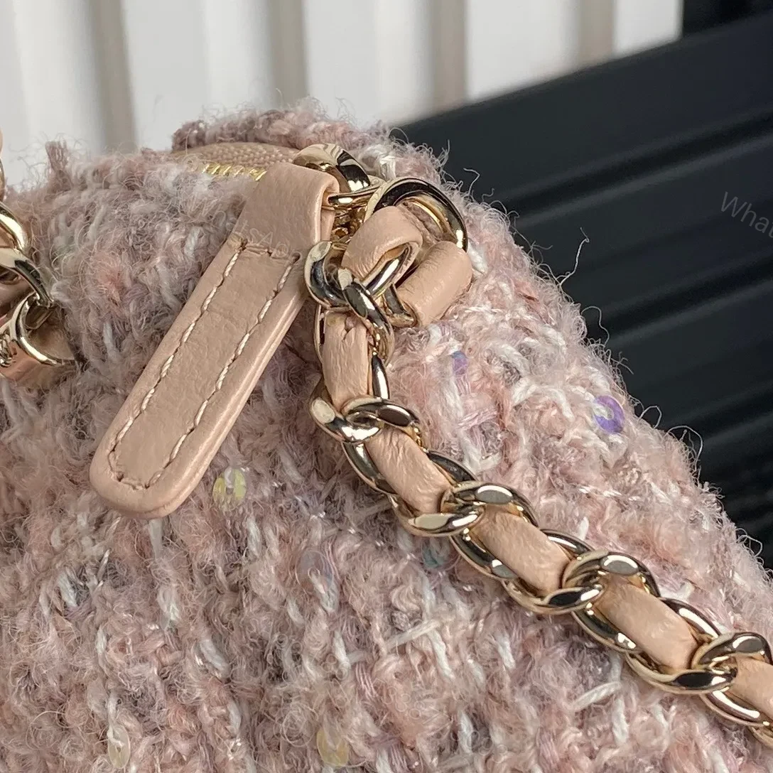View 4 of Chanel 24B Cc Quilted Chain Top Handle Pink Tweed / Sequin