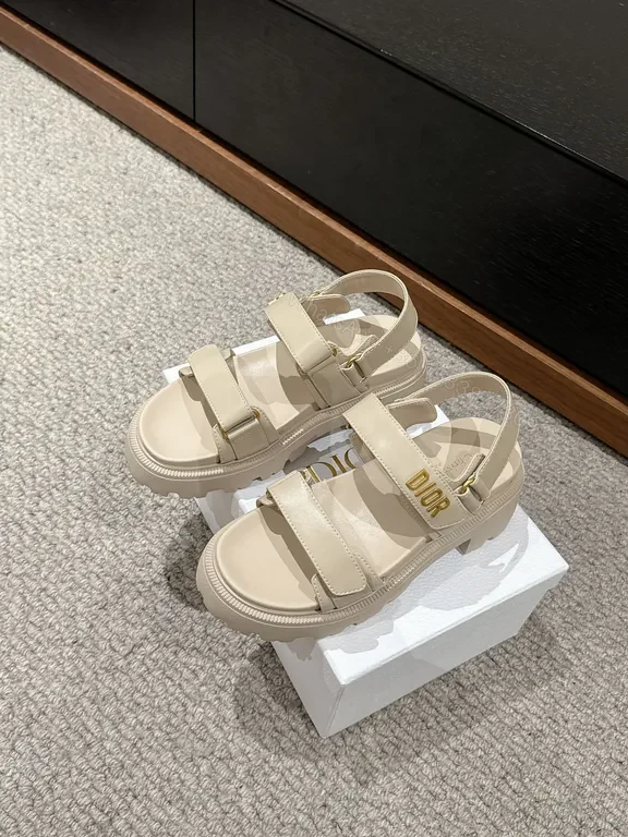 View 8 of Bold Dior-Inspired Leather Sandals with Gold Branding