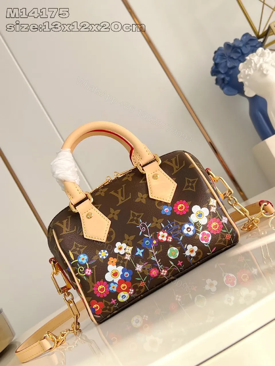 View 6 of Vibrant Florals Monogram Luxury Handbag with Gold Hardware