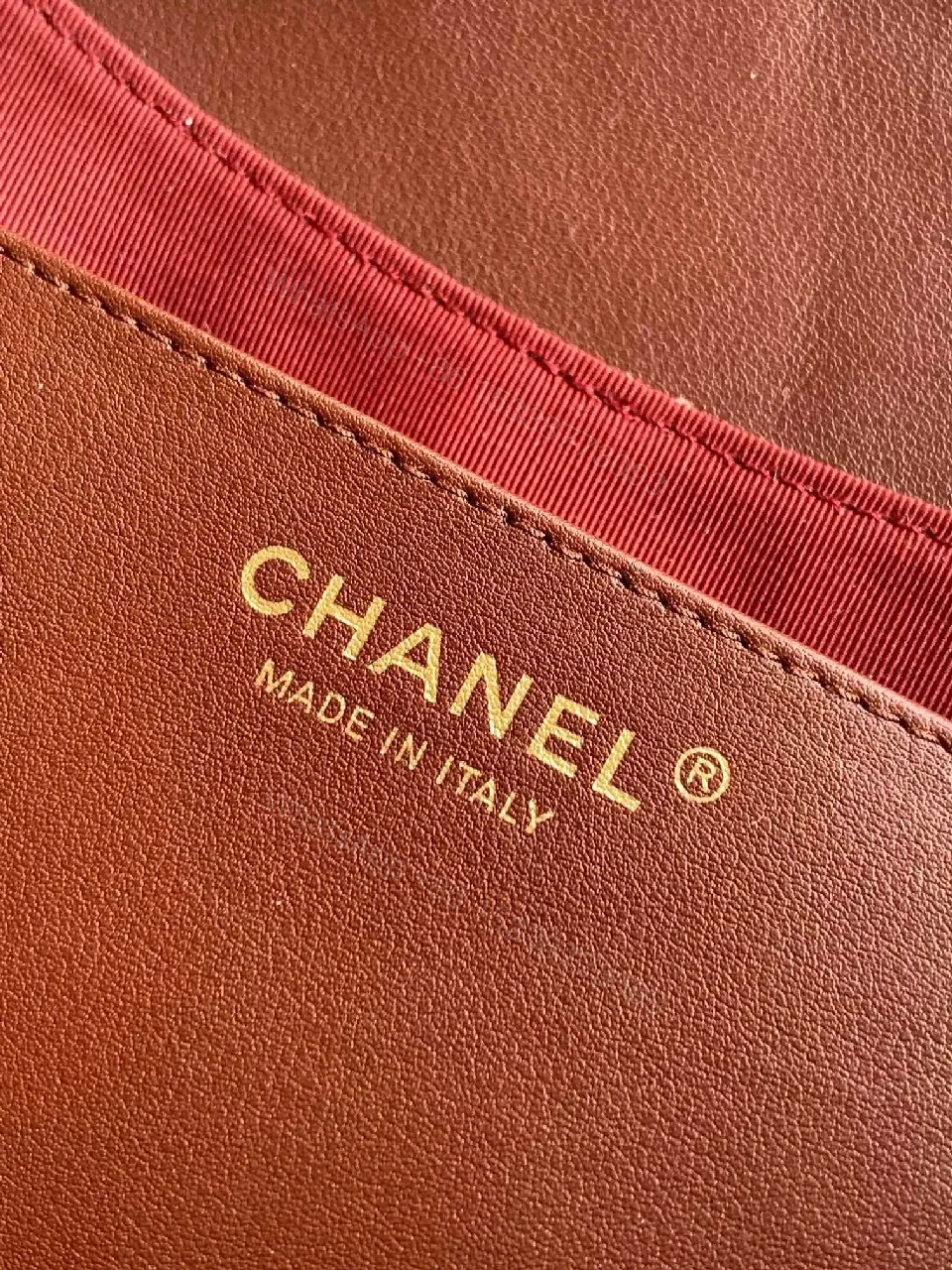 View 3 of Brown Quilted Leather Chain-Shoulder Bag with Gold Logo