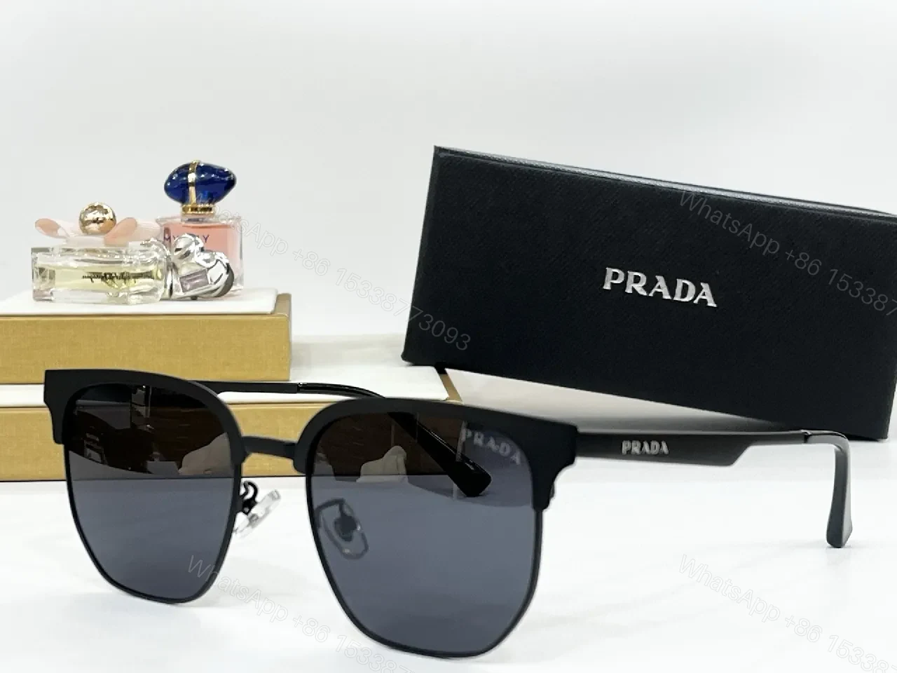 View 2 of Matte Black Metal Sunglasses – Rectilinear Luxe, UV400 Protection