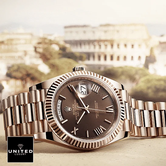 View 7 of Rolex Day Date 228235 Rose Gold Chocolate Roman Dial Replica