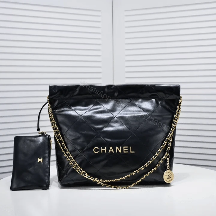 View 2 of Chanel 22 Handbag Shiny And Gold Tone Metal Black 42Cm AS3261 B19059 94305
