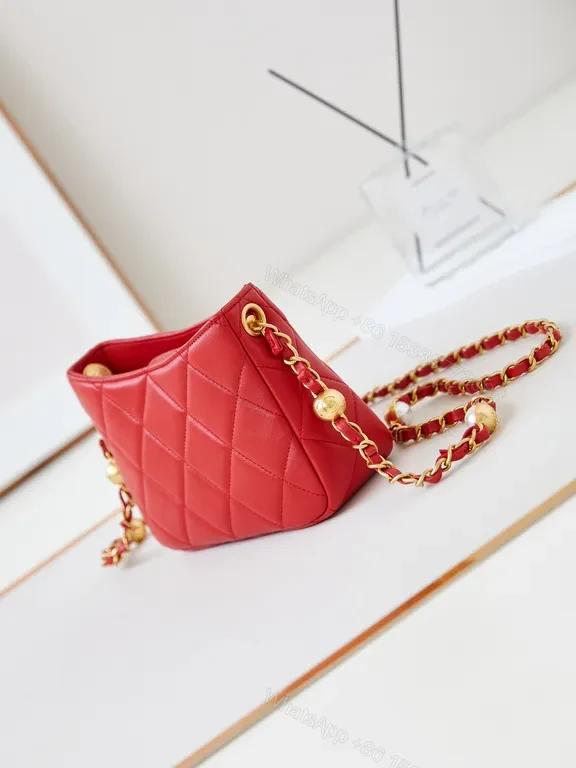 View 5 of Red Quilted Crossbody with Chain-Detail Strap - Luxe Compact Bag