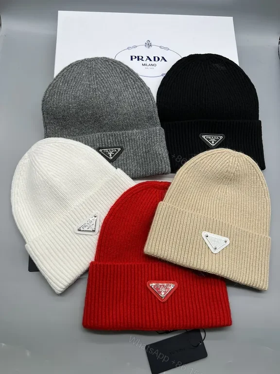 View 3 of Bold Red Prada Knit Beanie: Warm, Luxury Craft, Unisex Style