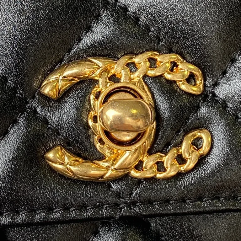 View 7 of Black Quilted Flap Bag with Gold Chain â€” Effortless Designer-Sophistication