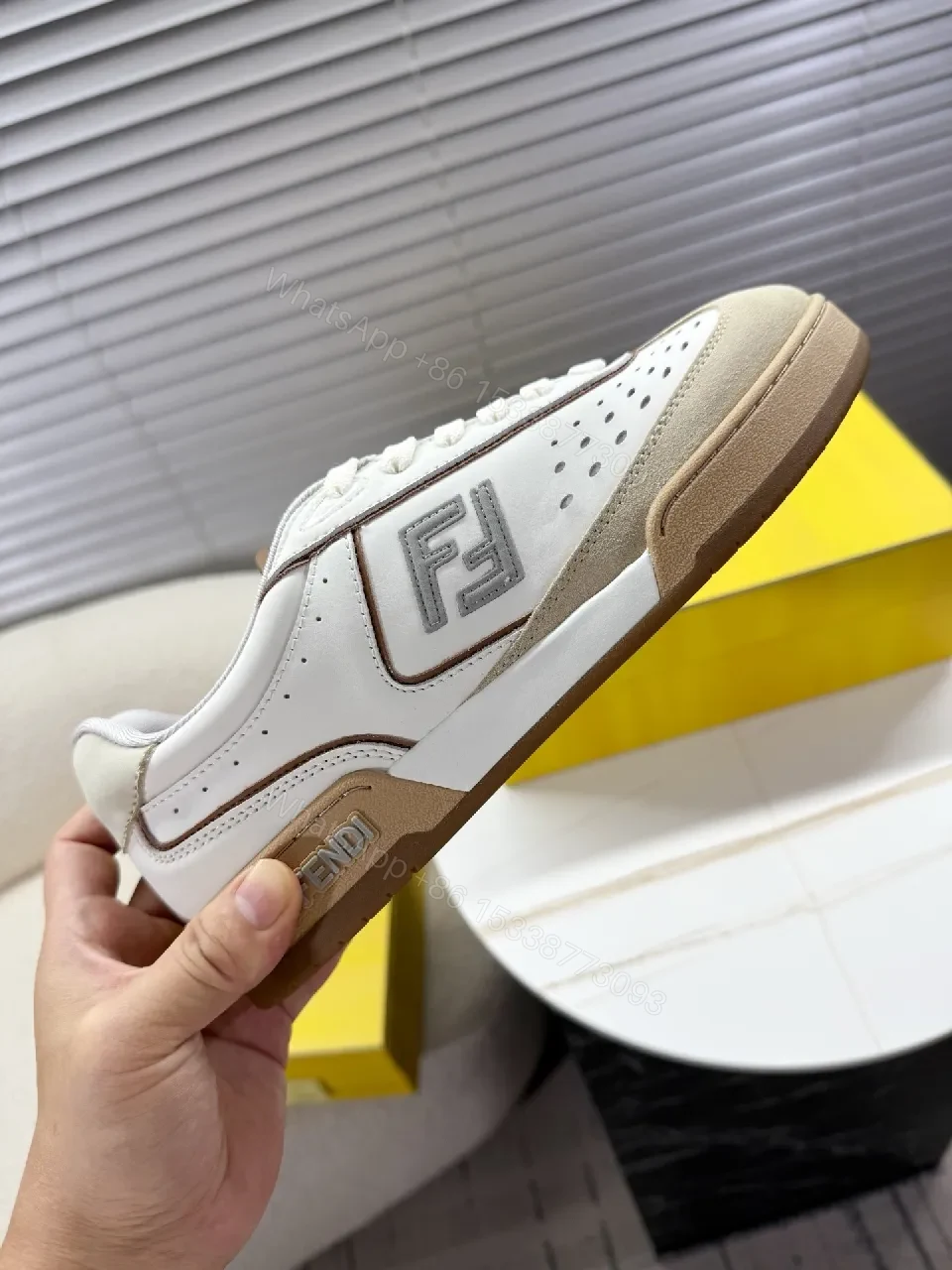 View 8 of Casual Luxury White-Beige Leather High-Top Sneaker, Comfort