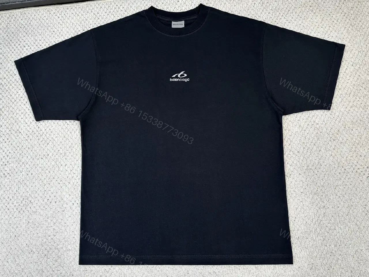 View 3 of Black Cotton Logo Tee, Minimalist, Balenciaga Style, Short Sleeve T-Shirt
