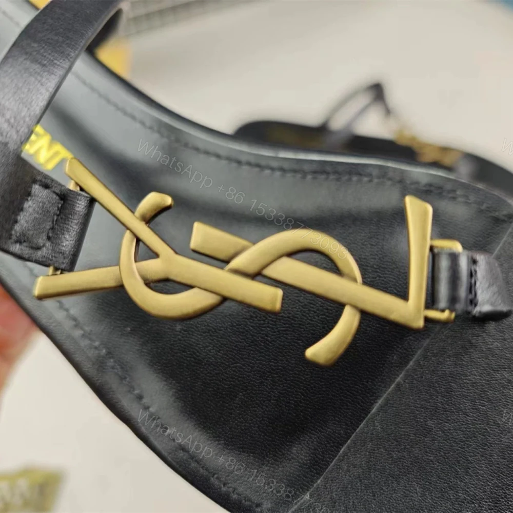 View 9 of 高仿YSL/聖羅蘭*Cassandra系列6579111/LOGO裝飾涼鞋黑金免檢版