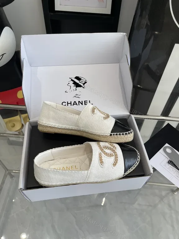 View 3 of Chanel-Influenced Textured Espadrille Loafers - Signature Logo