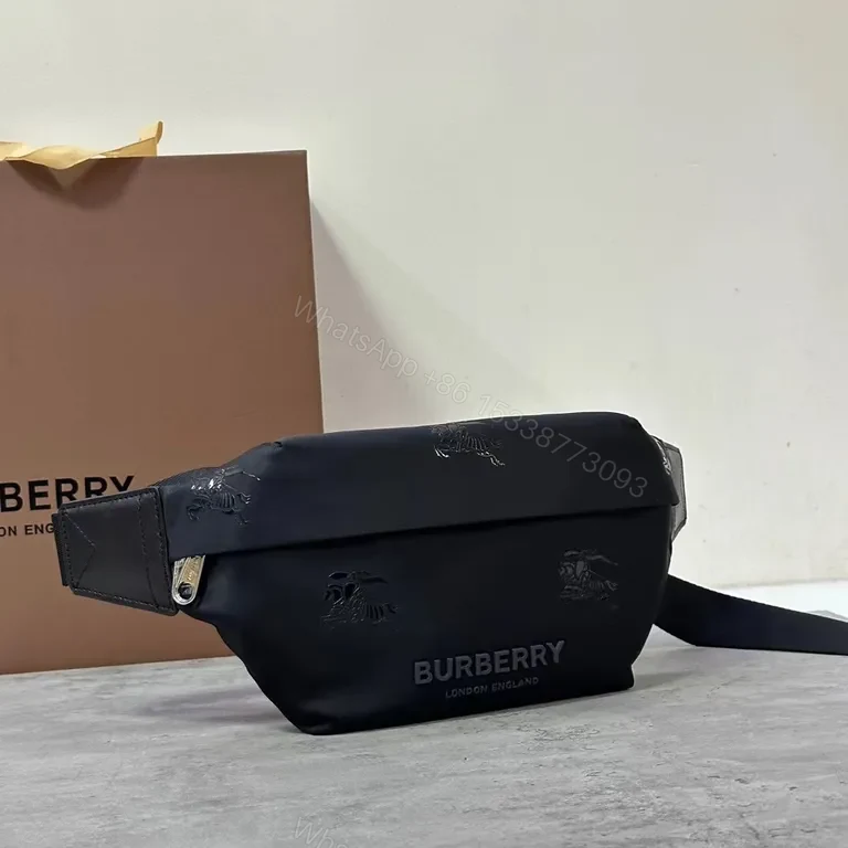 View 7 of Black Nylon Belt Bag by Burberry â€“ Subtle Signature, Hands-Free