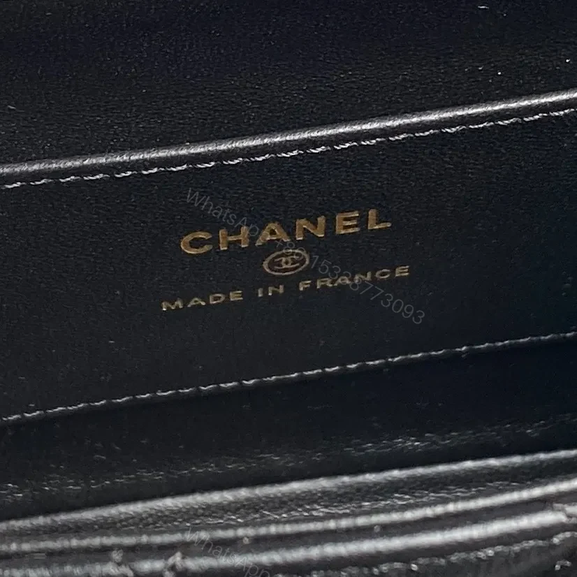 View 2 of Quilted Black Flap Bag with Gold Chain Strap, Compact, Elegant